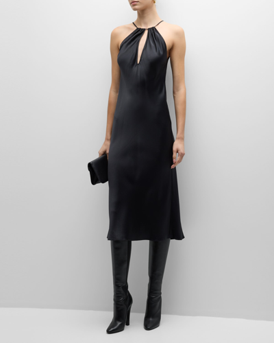 Nili Lotan Eglantine Silk Charmeuse Halter Midi Dress In Black