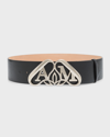 ALEXANDER MCQUEEN WIDE LEATHER BELT WITH SILVER LOGO DETAIL