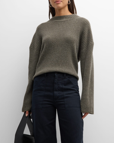 Nili Lotan Idesia Mock-neck Long-sleeve Ribbed Jumper In Army Green