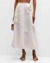 Zimmermann Matchmaker Rose Flare Appliquéd Linen Midi Skirt In Ivory