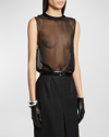 SAINT LAURENT SATIN-NECK SLEEVELESS CHIFFON TOP