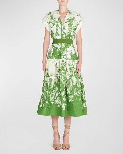 Silvia Tcherassi Metapronto Tiered Cotton Midi Shirt Dress In Green