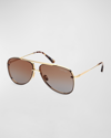 Tom Ford Men's Leon Metal Aviator Sunglasses In Shiny Deep Gold