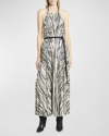 Proenza Schouler Frida Pleated Printed Chiffon Halterneck Maxi Dress In Ecru Multi