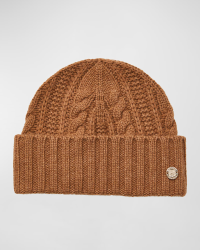 Bruno Magli Cable Knit Cuffed Cashmere Beanie In Dark Camel