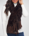 Fabulous Furs Knitted Faux Fur Fringe Scarf In Brown