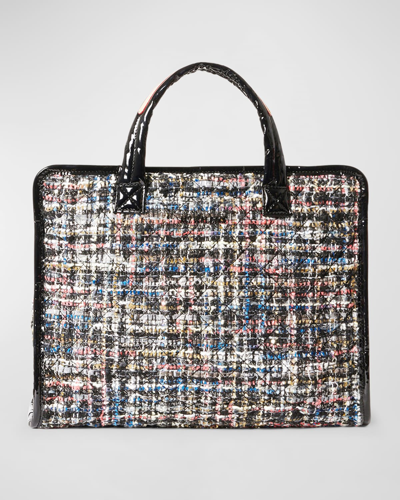 Mz Wallace Medium Tweed Box Tote Bag In Midnight Sparkle Boucle/gunmetal