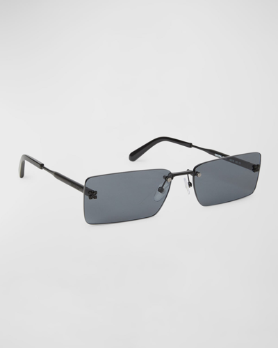 Off-white Men's Riccione Metal Rectangle Sunglasses In Black