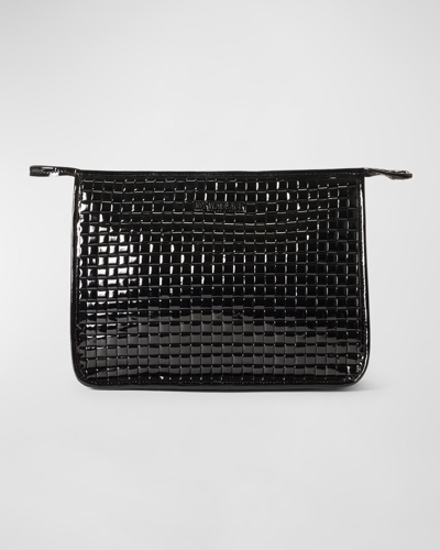 Mz Wallace Woven Patent Leather Clutch Bag In Black Lacquer