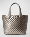 Mz Wallace Metro Deluxe Large Metallic Tote Bag In Grey