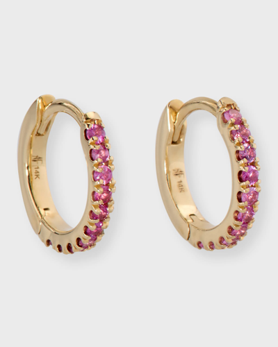 Andrea Fohrman 14k Yellow Gold Pave Small Huggie Earrings In Pink Sapphire
