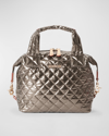 Mz Wallace Sutton Deluxe Small Metallic Top-handle Bag In Grey
