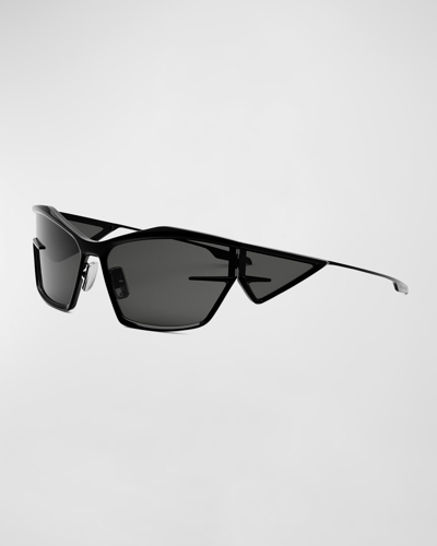Givenchy Men's Givcut 4g Metal Geometric Sunglasses In Shiny Black Smoke
