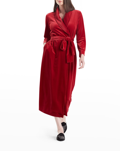 Natori Natalie Long Velvet Dressing Gown In Brocade Red