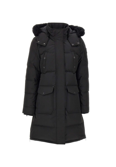 Moose Knuckles Onyx Causapscal Shearling Trim Down Parka In Black