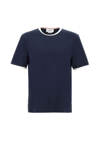 Thom Browne Mens Navy Ringer Brand-patch Stretch-wool T-shirt In Blue