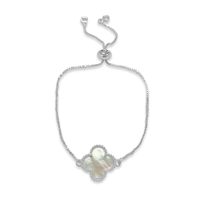 Adornia Quatrefoil White Mother Of Pearl Pull Bracelet Silver