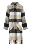 WOOLRICH WOOLRICH CHECKERED FRINGED COAT