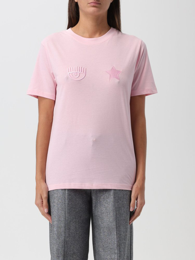 Chiara Ferragni Eyelike-embroidered Cotton T-shirt In 粉色