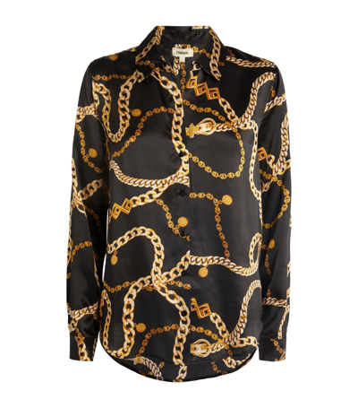 L Agence Tyler Chain-print Silk Shirt In Black Gold Classic Chain