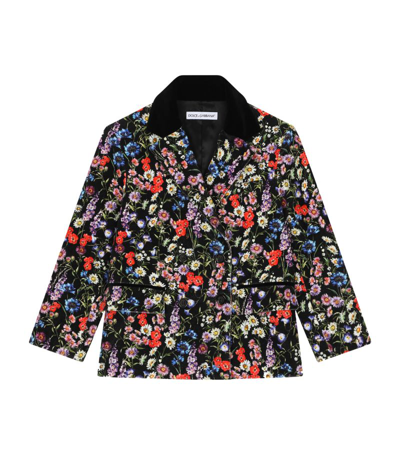 Dolce & Gabbana Kids' Floral-print Cotton-blend Blazer In Black