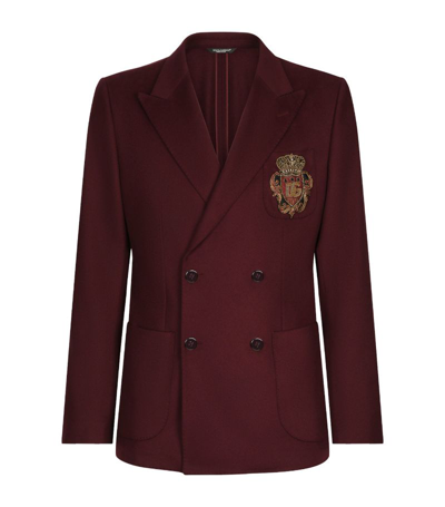 Dolce & Gabbana Double-breasted Wool And Cashmere Jacket With Dg Patch In Multicolor