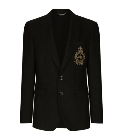 Dolce & Gabbana Single-breasted Wool And Cashmere Jacket With Dg Patch In Black
