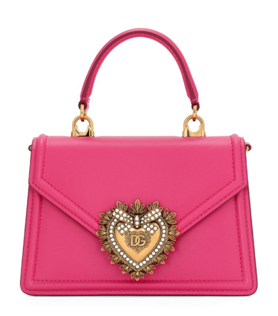 Dolce & Gabbana Leather Devotion Shoulder Bag In Pink