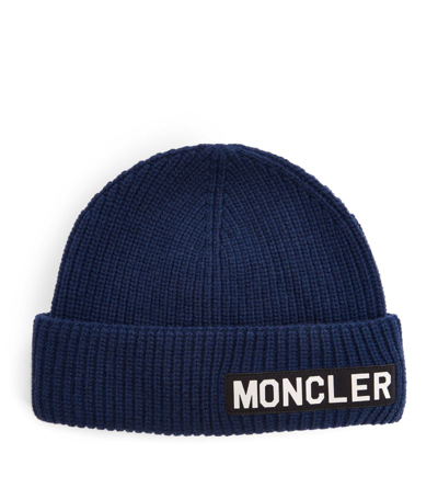 Moncler Virgin Wool Logo Hat In Navy