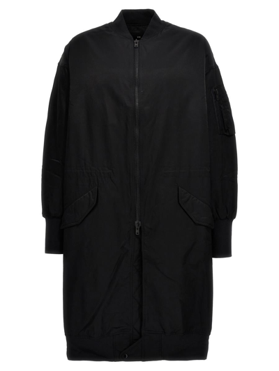 Y-3 Long Parka Bomber Jacket In Black