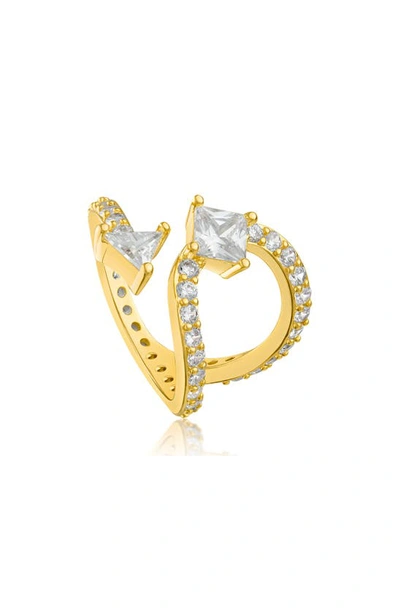 Cz By Kenneth Jay Lane Cubic Zirconia Wrap Bypass Ring In Clear/ Gold