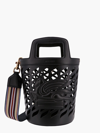 Etro Black Bucket Bag With Multicolor Shoulder Strap And Pegasus Detail In Perforated Leather Woman In Black