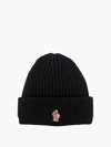 Moncler Grenoble Black Ribbed Beanie With Logo Patch In Wool Man In Black