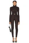 Saint Laurent Turtleneck Jumpsuit In Chocolate