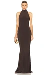 Norma Kamali Stretch-jersey Turtleneck Gown In Chocolate