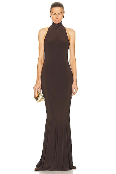 Norma Kamali Stretch-jersey Turtleneck Gown In Chocolate