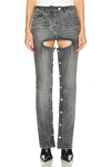 Courrèges Chaps Cotton Denim Pants In Stonewashed Grey