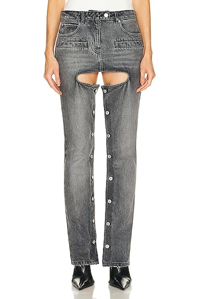 Courrèges Chaps Cotton Denim Trousers In Grey