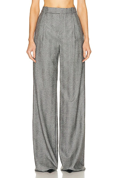 Saint Laurent Wide-leg Micro-check Wool Trousers In Grey