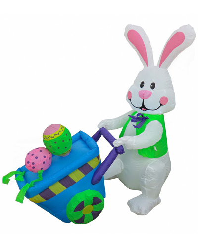 National Tree Company 48in Inflatable Easter Bunny With Wheelbarrow In White