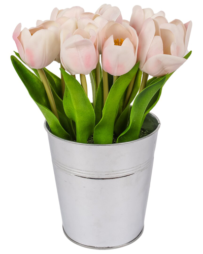 National Tree Company 9in Pink Tulip Bouquet In Metal Pot