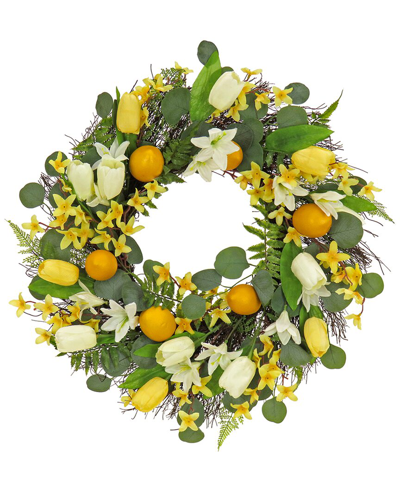 National Tree Company Lemons & Tulips Wreath In Yellow