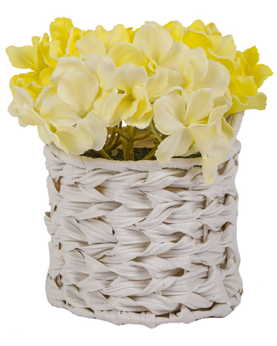 National Tree Company 10in Light Yellow Hydrangea Bouquet In White Basket