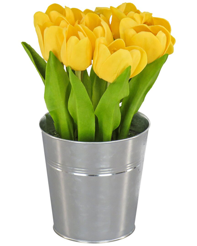 National Tree Company 9in Yellow Tulip Bouquet In Metal Pot