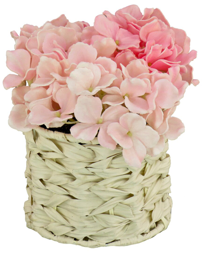 National Tree Company 10in Light Pink Hydrangea Bouquet In White Basket