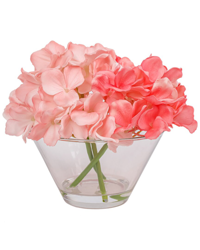National Tree Company 8in Coral Hydrangea Bouquet In Glass Vase
