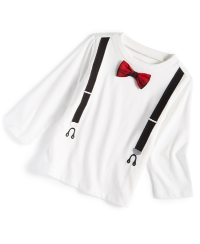 First Impressions Kids' Toddler Boys Bow Tie And Suspenders T Shirt, Created For Macy's In Angel White