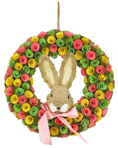 National Tree Company 16in Floral Wreath With Bunny Head Center In Green