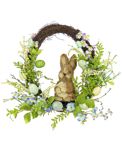 National Tree Company 16in Bunny With Blue And Green Easter Eggs Wreath