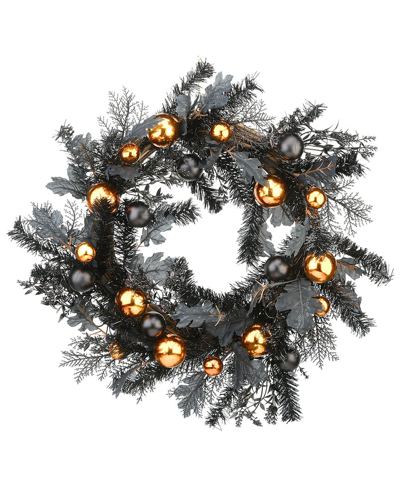 National Tree Company 24 Halloween Wreath With Ball Ornaments In Black